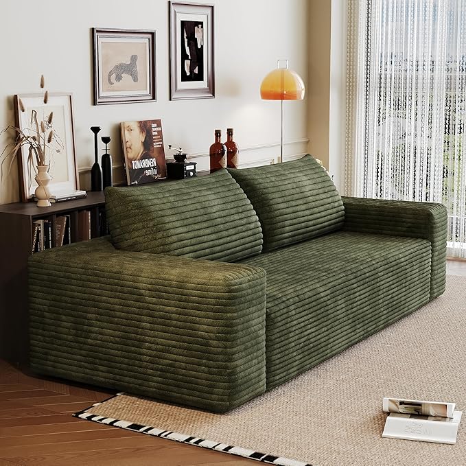 JINGLING 71" Small Couches for Small Spaces, Memory Foam Loveseat Corduroy Couch in a Box, Compressed Boneless Sofa for Living Room Bedroom, Apartment Furniture, No Assembly Required, Green