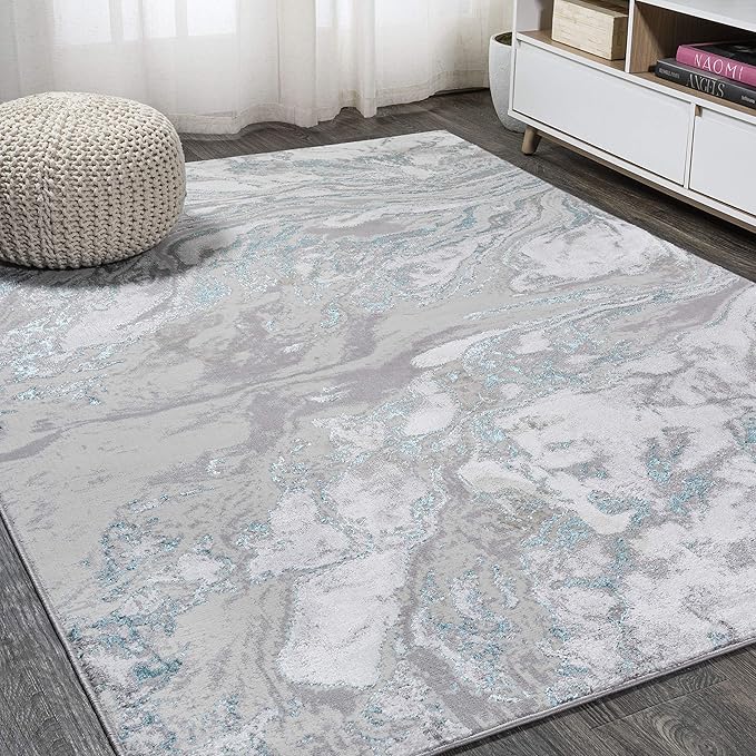 JONATHAN Y Swirl Marbled Gray/Turquoise Indoor Area Rug 5X8 ft, Abstract for Living Room, Bedroom, Kitchen, Office, Easy-Cleaning, High Traffic, Pet-Friendly, Non-Shedding SOR203A-5
