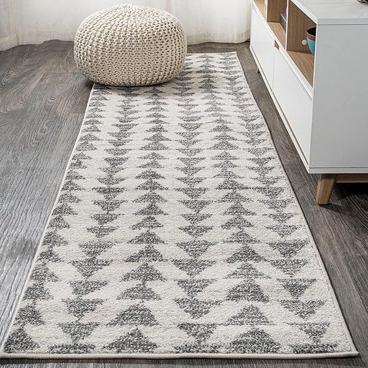JONATHAN Y Aisha Moroccan Triangle Geometric Cream/Gray Runner Rug, 2x14, Contemporary, Modern, Easy-Cleaning for Living Room, Bedroom, Kitchen, Pet Friendly, Non-Shedding (MOH206B-214)