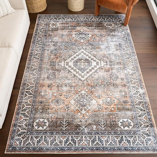 Nuloom SpinClean Bowie Rust/Ivory, 6' x 9', Vintage Oriental, Soft and Cozy, High Traffic, Stain Resistant, Easy Clean, Durable Washable Area Rug for Bedroom, Living Room, Dining, Entryway