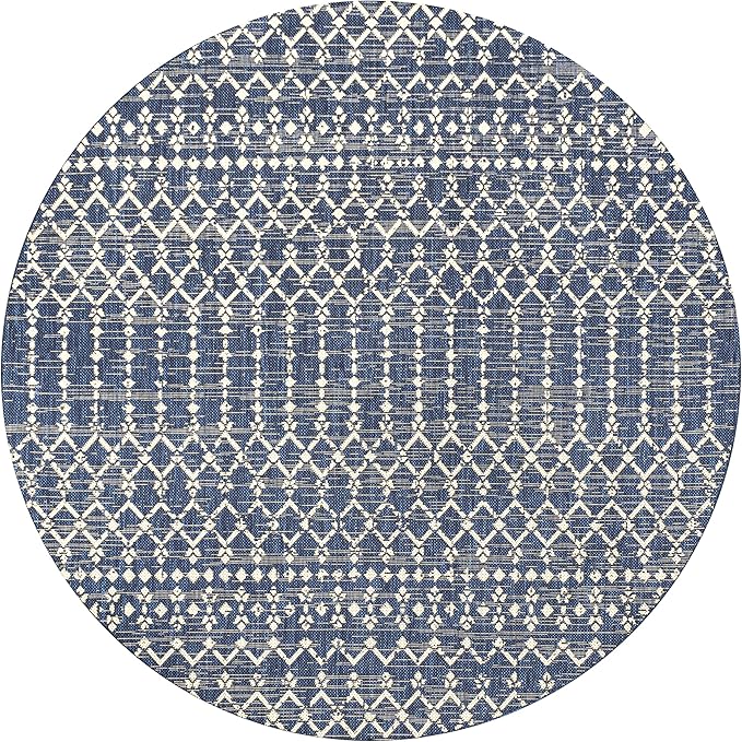 JONATHAN Y Moroccan Geometric Indoor Outdoor Round Area Rug 3 Ft Navy/Beige, Ourika Textured Weave for Backyard, Patio, Porch, Easy-Cleaning, High Traffic, Pet-Friendly, Non-Shedding (SMB108K-3R)