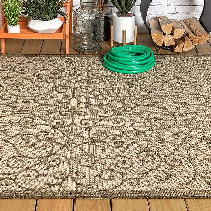 JONATHAN Y Vintage Filigree Indoor Outdoor Area Rug 3X5 Beige/Brown, Madrid Textured Weave for Backyard, Patio, Porch, Easy-Cleaning, High Traffic, Pet-Friendly, Non-Shedding (SMB107B-3)