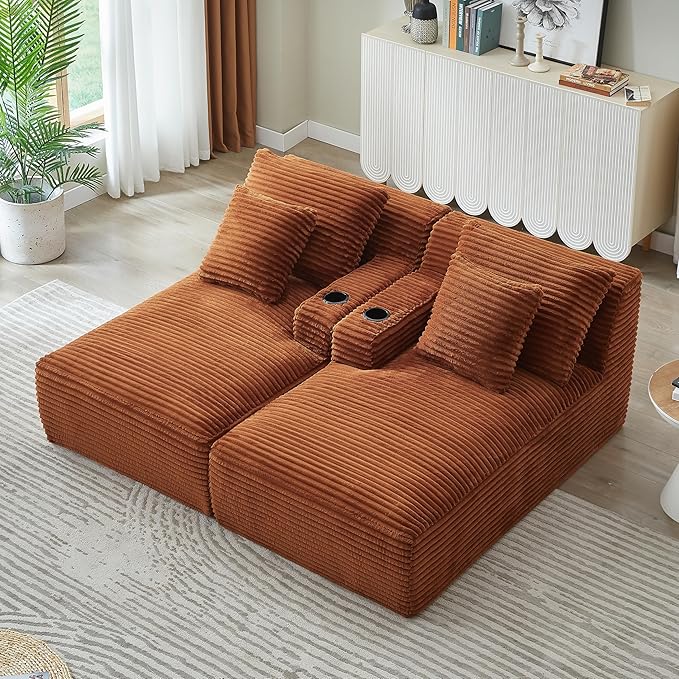 Eafurn Oversized Double Chaise Lounge Indoor with Cup Holders & Side Pocket, 71" Plush Corduroy Boneless Chaise Lounge Sofa with High Density Sponge & Deep High Seat Comfy Sleeper Couch Bed | Breathable material, No Assembly, 52" Deep Seat, 19.7" High ...