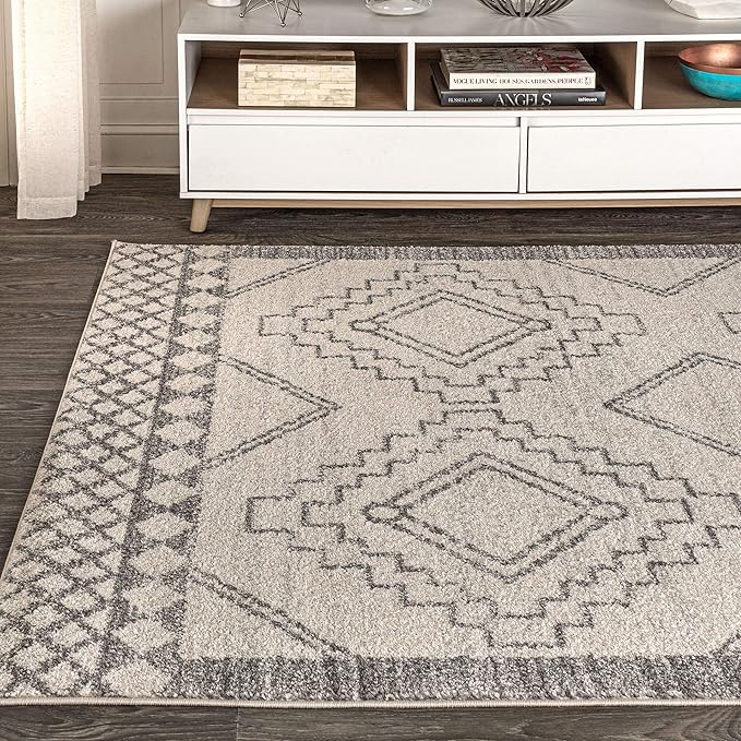JONATHAN Y Amir Moroccan Beni Souk Cream/Gray Indoor Area Rug, 5x8, Bohemian, Scandinavian, Easy-Cleaning for Living Room, Bedroom, Kitchen, Pet Friendly, Non-Shedding (MOH200B-5)