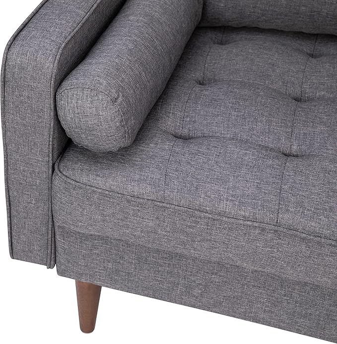 Taylor & Logan Hendrix Tufted Faux Linen Upholstered Mid-Century Modern Loveseat with Solid Wood Legs in Dark Gray