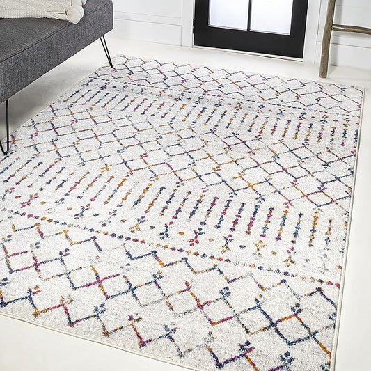 JONATHAN Y Boho Vintage Diamond Cream/Multi Indoor Area Rug 8X10 ft, Moroccan Hype for Living Room, Bedroom, Kitchen, Office, Easy-Cleaning, High Traffic, Pet-Friendly, Non-Shedding (MOH101H-8)
