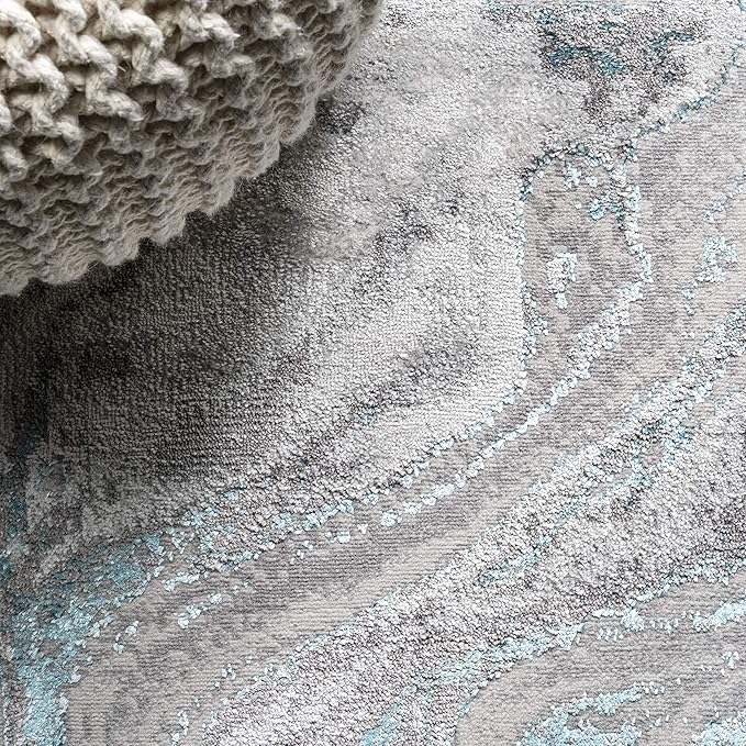 JONATHAN Y Swirl Marbled Gray/Turquoise Indoor Area Rug 3X5 ft, Abstract for Living Room, Bedroom, Kitchen, Office, Easy-Cleaning, High Traffic, Pet-Friendly, Non-Shedding SOR203A-3