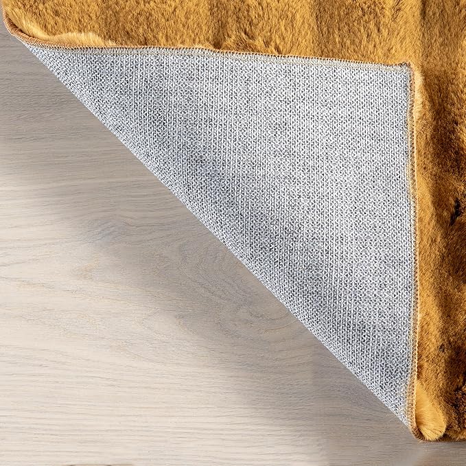 Nuloom Jeni Gold, 2'6" x 8', Solid Faux Rabbit, Fluffy and Cozy, High Traffic, Stain Resistant, Easy Clean, Durable Washable Runner for Bedroom, Living Room, Dining, Den, Foyer, Entryway