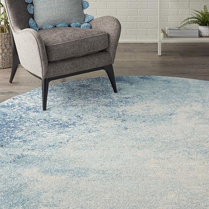 Nourison Home Passion Navy/Light Blue 8' x Round Area-Rug, Modern, Abstract, Easy-Cleaning, Non Shedding, Bed Room, Living Room, Dining Room, Kitchen, (8' Round)