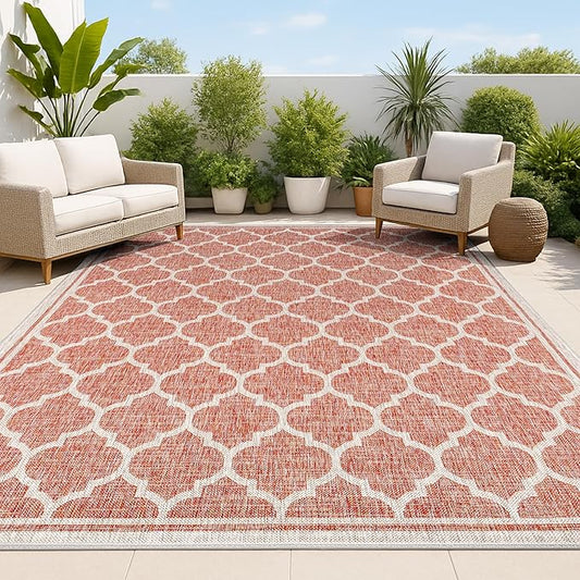 JONATHAN Y Moroccan Trellis Indoor Outdoor Area Rug 3X5 Red/Beige, Trebol Textured Weave for Backyard, Patio, Porch, Easy-Cleaning, High Traffic, Pet-Friendly, Non-Shedding (SMB109C-3)