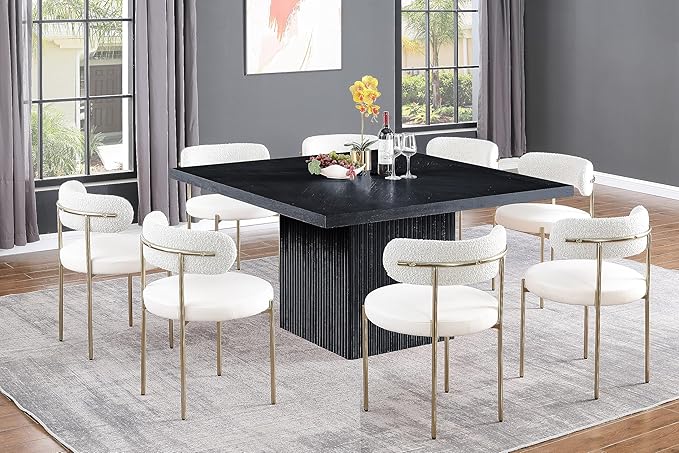 Meridian Furniture 729Black-T Belinda Collection Mid-Century Modern Dining Table, Solid Wood Base, Black Finish Oak Wood Veneer MDF Top, Square Top, Fluted Base, 54" W x 54" D x 31" H, Black