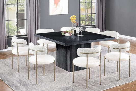 Meridian Furniture 729Black-T Belinda Collection Mid-Century Modern Dining Table, Solid Wood Base, Black Finish Oak Wood Veneer MDF Top, Square Top, Fluted Base, 54" W x 54" D x 31" H, Black