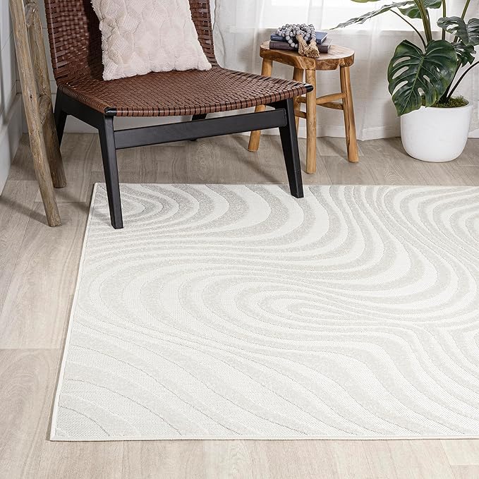 JONATHAN Y Maribo High-Low Abstract Striped Indoor/Outdoor Area Rug 3x5, Cream/Ivory, Contemporary, Modern, Vintage, Bohemian for Bedroom,Kitchen,Living Room,Non Shedding,Easy-Washing (SCN103A-3)