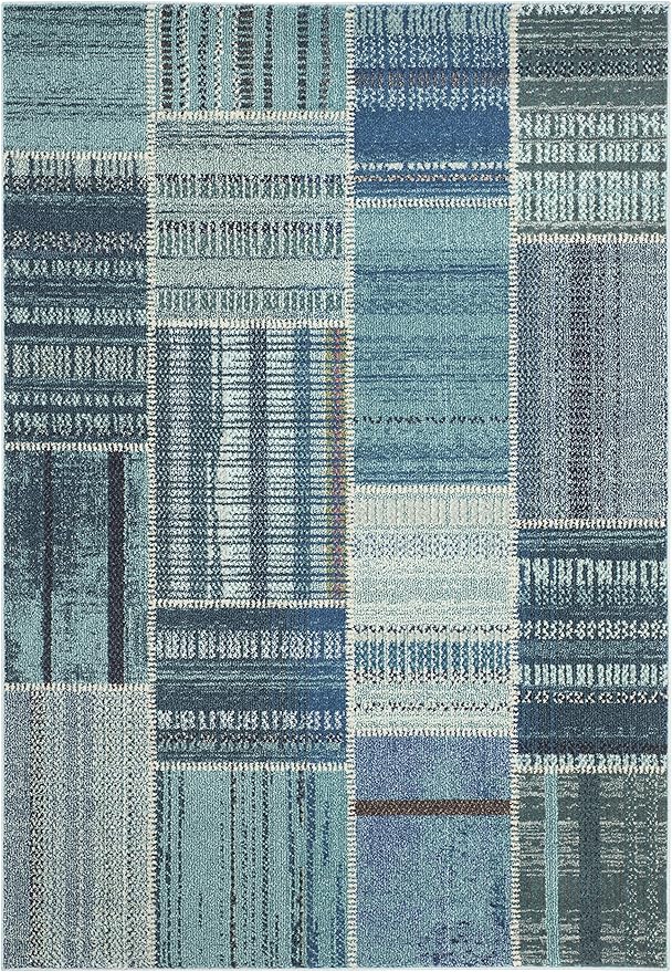 SAFAVIEH Monaco Collection Accent Rug - 4' x 5'7", Multi, Modern Patchwork Distressed Design, Non-Shedding & Easy Care, Ideal for High Traffic Areas in Entryway, Living Room, Bedroom (MNC215F)