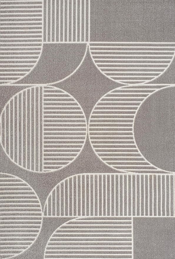 JONATHAN Y Nordby High-Low Arch Striped Gray/Cream Indoor/Outdoor Area Rug, 4x6, Contemporary, Bohemian, Transitional for Bedroom,Kitchen,Living Room,Non Shedding (SCN104C-4)