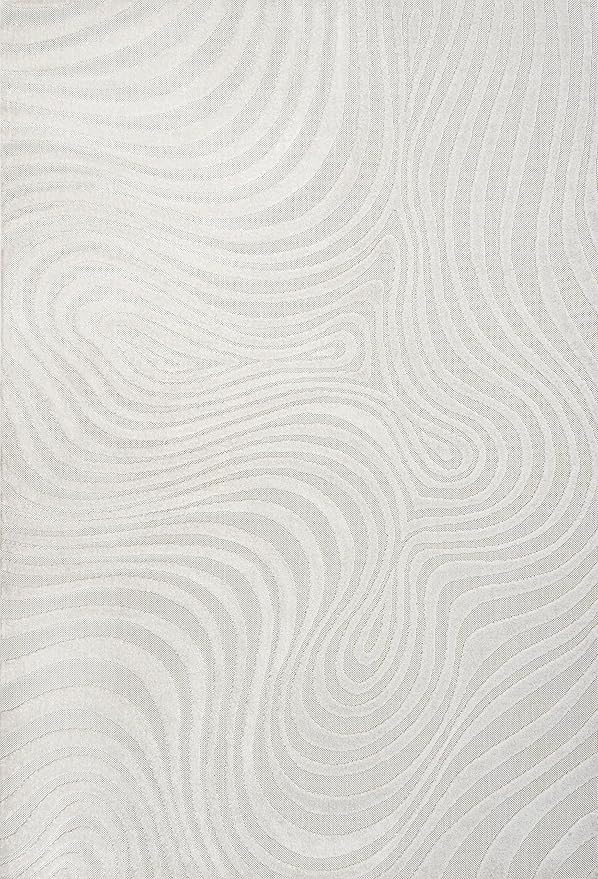 JONATHAN Y Maribo High-Low Abstract Striped Cream/Ivory 6x9 Indoor/Outdoor Area Rug, Pet Friendly, Non-Shedding, Stain Resistant, Easy-Cleaning for Backyard, Patio, Porch (SCN103A-6)