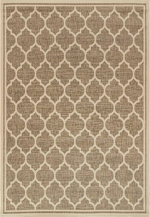 JONATHAN Y Moroccan Trellis Indoor Outdoor Area Rug 3X5 Brown/Beige, Trebol Textured Weave for Backyard, Patio, Porch, Easy-Cleaning, High Traffic, Pet-Friendly, Non-Shedding (SMB109A-3)