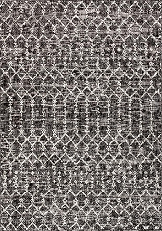 JONATHAN Y Moroccan Geometric Indoor Outdoor Area Rug 3X5 Black/Gray, Ourika Textured Weave for Backyard, Patio, Porch, Easy-Cleaning, High Traffic, Pet-Friendly, Non-Shedding (SMB108F-3)