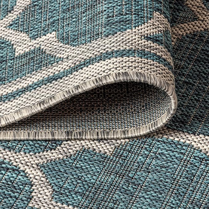 JONATHAN Y Moroccan Trellis Indoor Outdoor Area Rug 6X9 Teal/Gray, Trebol Textured Weave for Backyard, Patio, Porch, Easy-Cleaning, High Traffic, Pet-Friendly, Non-Shedding (SMB109E-6)