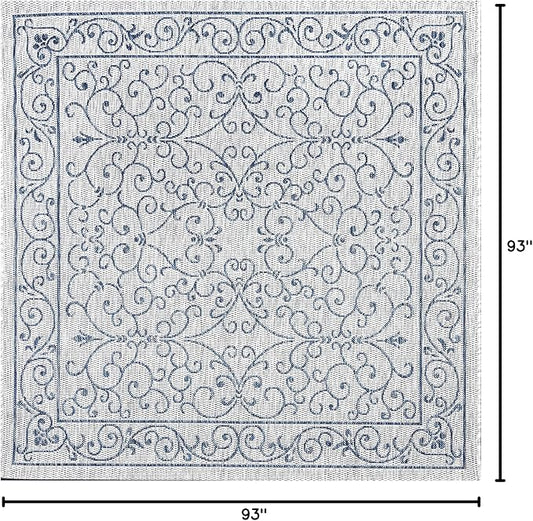JONATHAN Y Vintage Filigree Indoor Outdoor Square Area Rug 8X8 Gray/Navy, Charleston Textured Weave for Backyard, Patio, Porch, Easy-Cleaning, High Traffic, Pet-Friendly, Non-Shedding (SMB106C-8SQ)