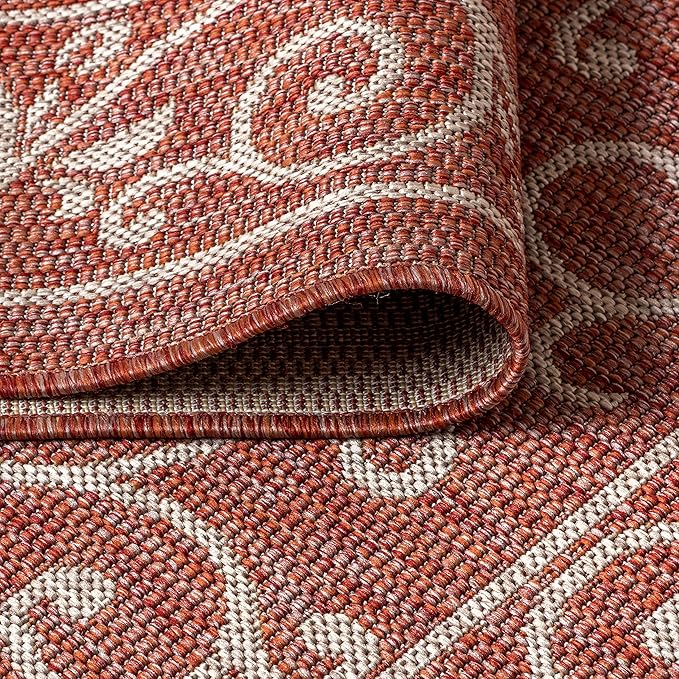 JONATHAN Y Vintage Filigree Indoor Outdoor Square Area Rug 6X6 Red/Beige, Charleston Textured Weave for Backyard, Patio, Porch, Easy-Cleaning, High Traffic, Pet-Friendly, Non-Shedding (SMB106B-6SQ)