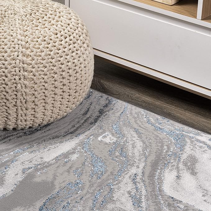 JONATHAN Y Swirl Marbled Gray/Blue Runner Rug 2X8 ft, Abstract for Living Room, Bedroom, Kitchen, Office, Easy-Cleaning, High Traffic, Pet-Friendly, Non-Shedding SOR203B-28
