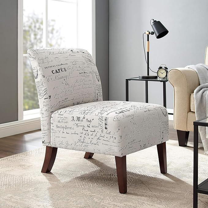 Lily Linen Script Accent Chair with Dark Walnut Legs by Linon