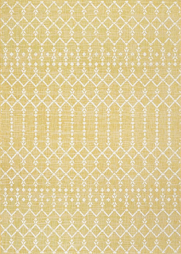 JONATHAN Y Moroccan Geometric Indoor Outdoor Area Rug 3X5 Yellow/Cream, Ourika Textured Weave for Backyard, Patio, Porch, Easy-Cleaning, High Traffic, Pet-Friendly, Non-Shedding (SMB108G-3)