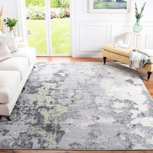 SAFAVIEH Adirondack Collection Area Rug - 6' Square, Green & Grey, Modern Abstract Design, Non-Shedding & Easy Care, Ideal for High Traffic Areas in Living Room, Bedroom (ADR134F)