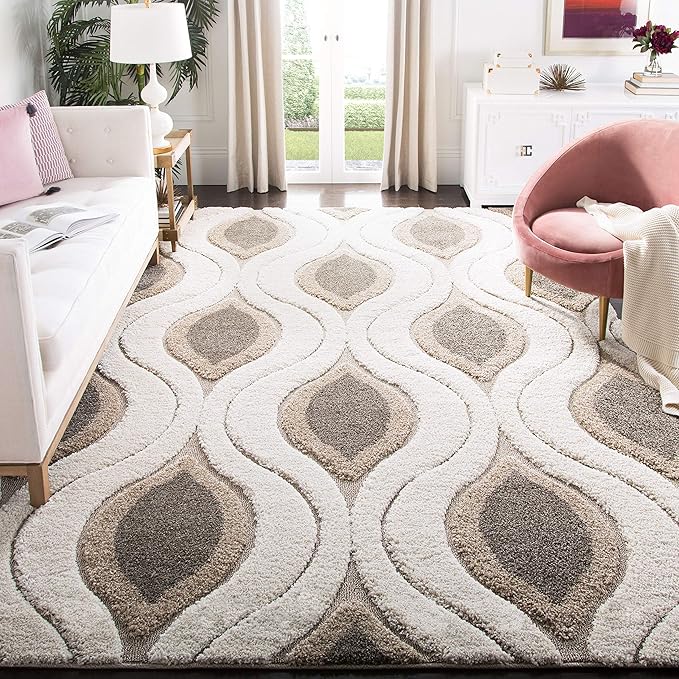 SAFAVIEH Florida Shag Collection Area Rug - 6'7" Square, Black & Red, Modern Ogee Design, Non-Shedding & Easy Care, 1.2-inch Thick Ideal for High Traffic Areas in Living Room, Bedroom (SG461-9040)