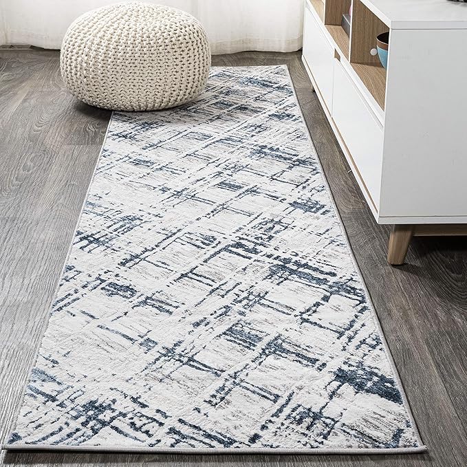 JONATHAN Y Slant Abstract Gray/Blue Runner Rug 2X10 ft, Modern for Living Room, Bedroom, Kitchen, Office, Easy-Cleaning, High Traffic, Pet-Friendly, Non-Shedding SOR201B-210