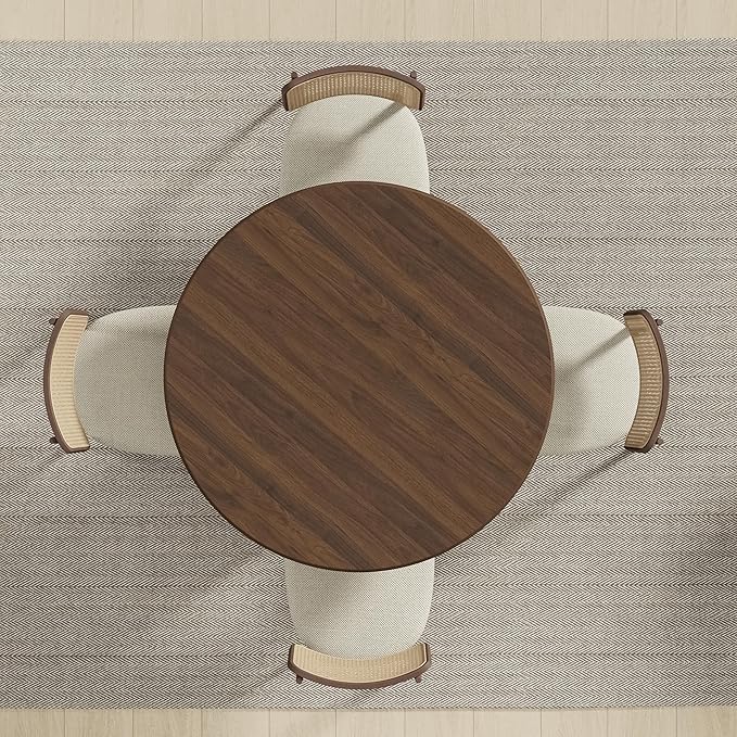 Casaphoria 46" Round Dining Table, Modern Wood Kitchen Table with Cylinder Polygonal Base for Living Room & Dining Room, Easy Assembly Farmhouse Furniture for 4-6, Walnut