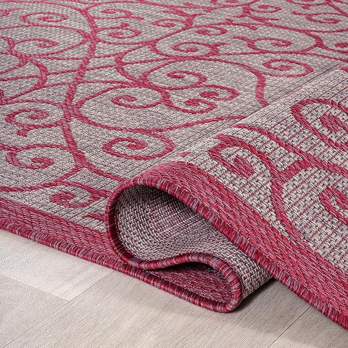 JONATHAN Y Vintage Filigree Indoor Outdoor Area Rug 3X5 Light Gray/Fuchsia, Madrid Textured Weave for Backyard, Patio, Porch, Easy-Cleaning, High Traffic, Pet-Friendly, Non-Shedding (SMB107I-3)