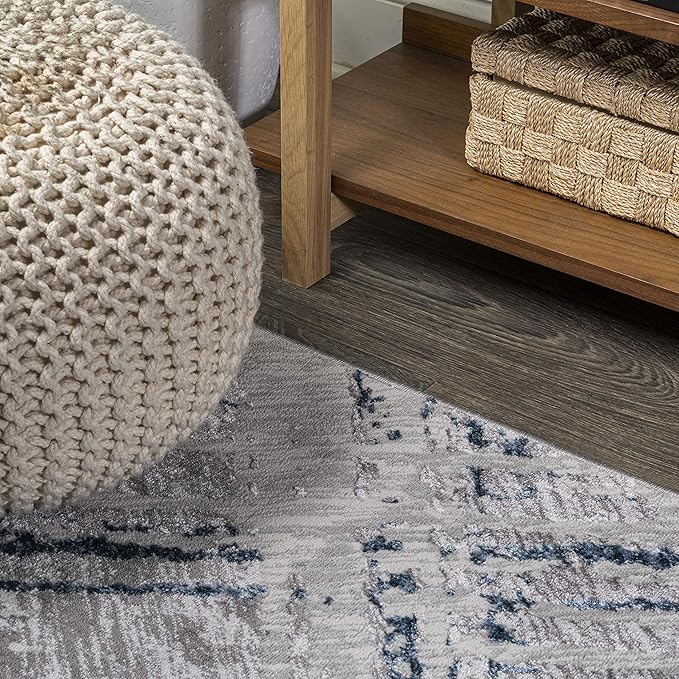 JONATHAN Y Slant Abstract Gray/Blue Runner Rug 2X10 ft, Modern for Living Room, Bedroom, Kitchen, Office, Easy-Cleaning, High Traffic, Pet-Friendly, Non-Shedding SOR201B-210
