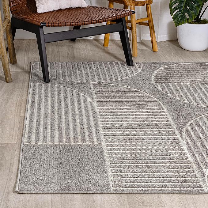 JONATHAN Y Nordby High-Low Arch Striped Gray/Cream Indoor/Outdoor Area Rug, 4x6, Contemporary, Bohemian, Transitional for Bedroom,Kitchen,Living Room,Non Shedding (SCN104C-4)