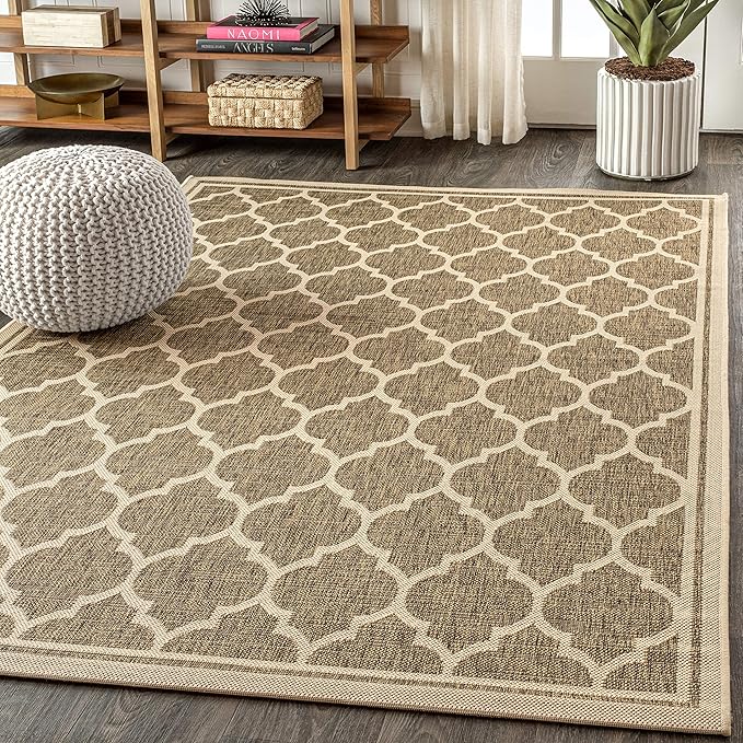 JONATHAN Y Moroccan Trellis Indoor Outdoor Area Rug 4X6 Brown/Beige, Trebol Textured Weave for Backyard, Patio, Porch, Easy-Cleaning, High Traffic, Pet-Friendly, Non-Shedding (SMB109A-4)
