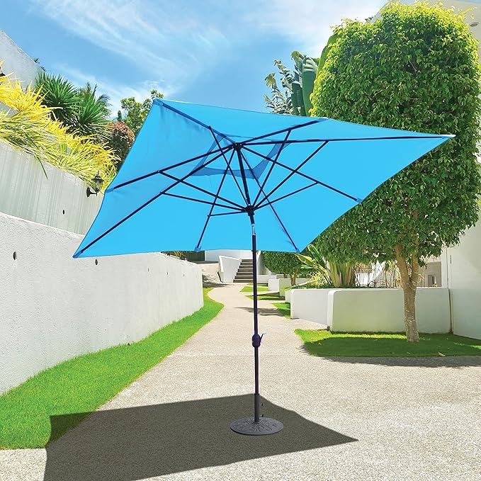 Galtech Stand Alone Patio Umbrella, Market Style with Auto Tilt, Lightweight yet Durable, Easy Operation, Multiple Frame Finishes Available (10-FT SQR-Ant.Bronze Frame Sunbrella: Jockey Red)