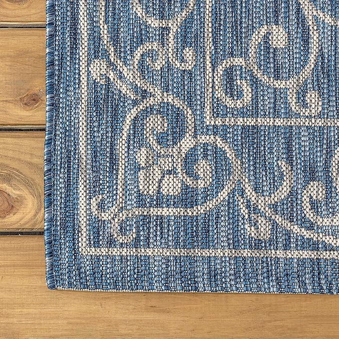JONATHAN Y Vintage Filigree Indoor Outdoor Square Area Rug 6X6 Navy/Gray, Charleston Textured Weave for Backyard, Patio, Porch, Easy-Cleaning, High Traffic, Pet-Friendly, Non-Shedding (SMB106D-6SQ)