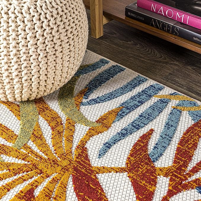 JONATHAN Y Tropics Palm Leaves Indoor Outdoor Round Area Rug 6 Ft Cream/Orange, Boho for Backyard, Patio, Porch, Easy-Cleaning, High Traffic, Pet-Friendly, Non-Shedding (AMC100B-6R)
