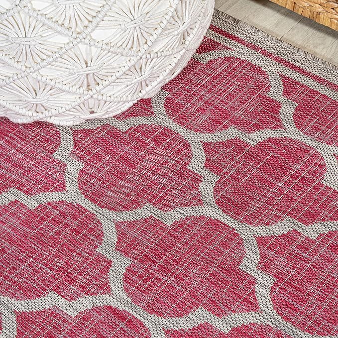 JONATHAN Y Moroccan Trellis Indoor Outdoor Square Area Rug 5X5 Fuchsia/Light Gray, Trebol Textured Weave for Backyard, Patio, Porch, Easy-Cleaning, Pet-Friendly, Non-Shedding (SMB109H-5SQ)