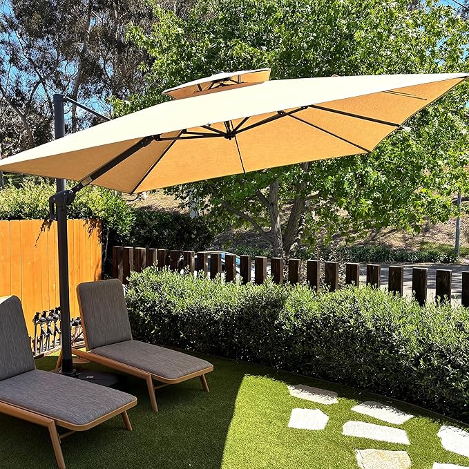 PURPLE LEAF 10 Feet Sunbrella Cantilever Umbrella Outdoor Double Top Large Offset Hanging 360° Rotation Square Umbrella for Garden Patio Deck Pool Backyard Spectrum Sand