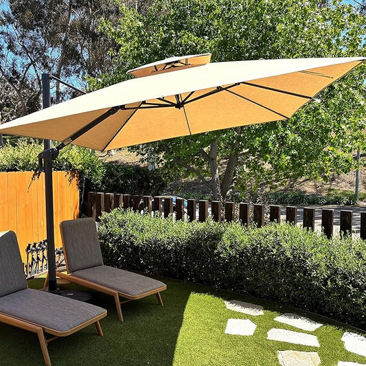 PURPLE LEAF 10 Feet Sunbrella Cantilever Umbrella Outdoor Double Top Large Offset Hanging 360° Rotation Square Umbrella for Garden Patio Deck Pool Backyard Spectrum Sand