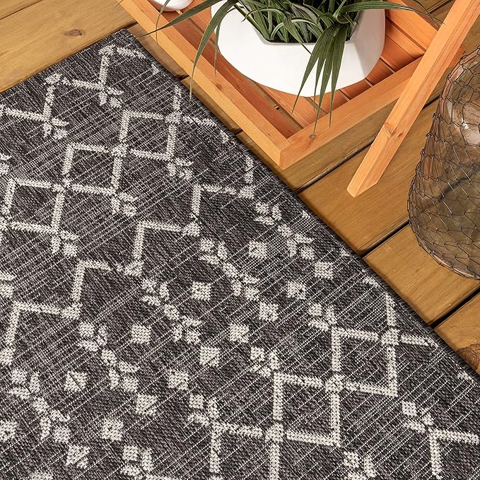 JONATHAN Y Moroccan Geometric Indoor Outdoor Runner Rug 2X10 Black/Gray, Ourika Textured Weave for Backyard, Patio, Porch, Easy-Cleaning, High Traffic, Pet-Friendly, Non-Shedding (SMB108F-210)