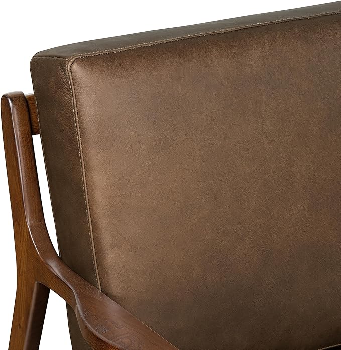 Poly & BARK Verity Leather Accent Chair – Armchair with Walnut Wood Frame – Fashion-Forward Lounge Seating for Living Room – Upholstered in Cocoa Brown Leather for Modern Style