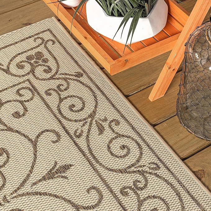 JONATHAN Y Vintage Filigree Indoor Outdoor Area Rug 5X8 Beige/Brown, Charleston Textured Weave for Backyard, Patio, Porch, Easy-Cleaning, High Traffic, Pet-Friendly, Non-Shedding (SMB106A-5)