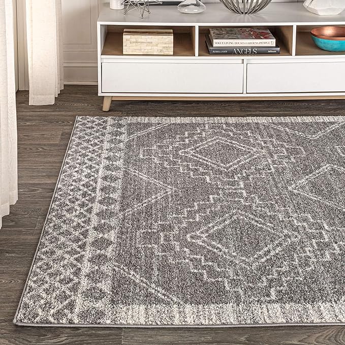 JONATHAN Y Amir Moroccan Beni Souk Gray/Cream Indoor Area Rug, 10x14, Bohemian, Scandinavian, Easy-Cleaning for Living Room, Bedroom, Kitchen, Pet Friendly, Non-Shedding (MOH200C-14)