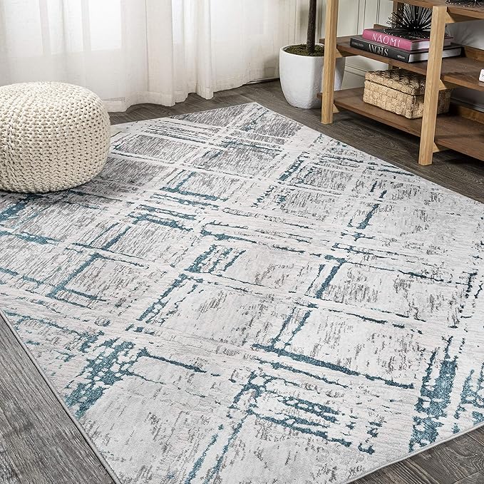 JONATHAN Y Slant Abstract Gray/Turquoise Indoor Area Rug 5X8 ft, Modern for Living Room, Bedroom, Kitchen, Office, Easy-Cleaning, High Traffic, Pet-Friendly, Non-Shedding SOR201A-5