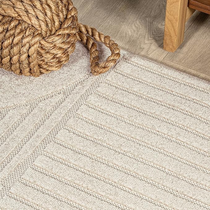 JONATHAN Y Nordby High-Low Arch Striped Ivory/Cream Indoor/Outdoor Area Rug, 4x6, Modern, Contemporary,Geometric, Bohemian, Bedroom, Kitchen, Living Room,Non Shedding (SCN104B-4)