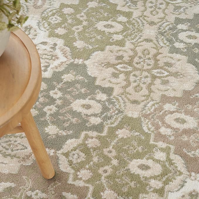 Nourison Home Grafix Green 5'3" x 7'3" Area Rug - Easy Clean, Non Shedding, Bed Room, Living Room, Dining Room, Kitchen (5' x 7')