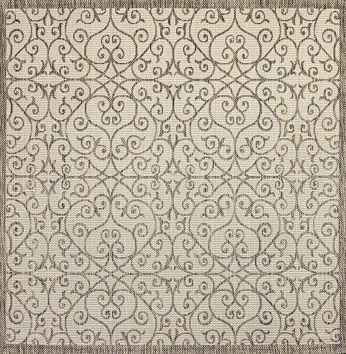 JONATHAN Y Vintage Filigree Indoor Outdoor Square Area Rug 9X9 Beige/Brown, Madrid Textured Weave for Backyard, Patio, Porch, Easy-Cleaning, High Traffic, Pet-Friendly, Non-Shedding (SMB107B-9SQ)